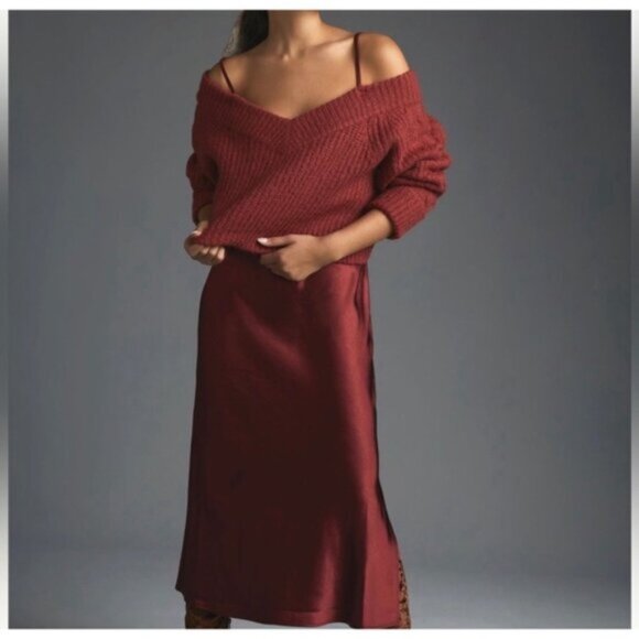 Anthropologie Mare Mare Layered Sweater &Slip Dress in Crimson Red NWOT - Picture 2 of 9